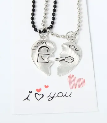 Produktbild von 2 x Halskette I Love You Geschenkidee Valentinstag Herz Anhänger Set
