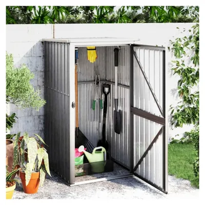 Produktbild von Gartenhaus Grau 88x89x161 cm aus verzinktem Stahl mit Tür, Geräteschuppen für den Außenbereich