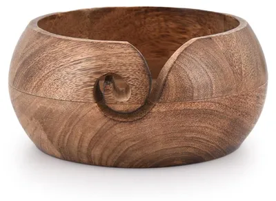 Produktbild von Garnschale aus Mangoholz, handgefertigt, zum Stricken und Häkeln (15,24 cm x 15,24 cm x 7,62 cm)