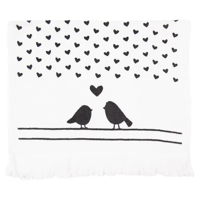 Produktbild von Clayre & Eef Gästehandtuch 40x66 cm Schwarz Weiß Baumwolle Vogel