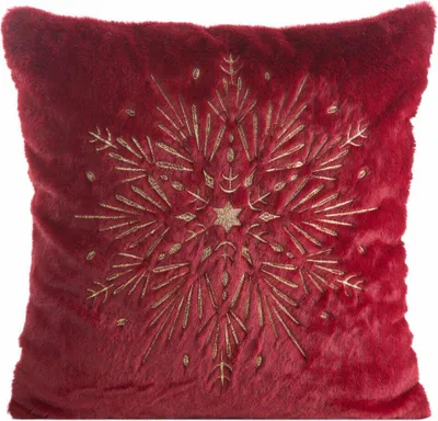 Produktbild von Eurofirany Kissenhülle Kissenbezug 45cm Weihnachten Schneeflocke rot gold
