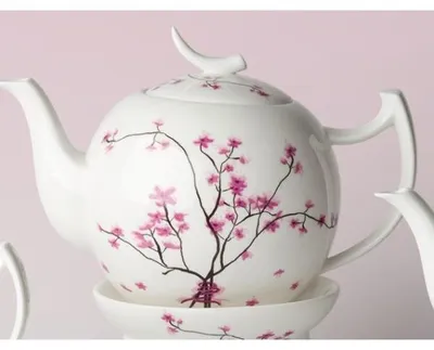 Produktbild von Teekanne CHERRY BLOSSOM mit Kirschblüten 400ml weiß rosa Porzellan TeaLogic