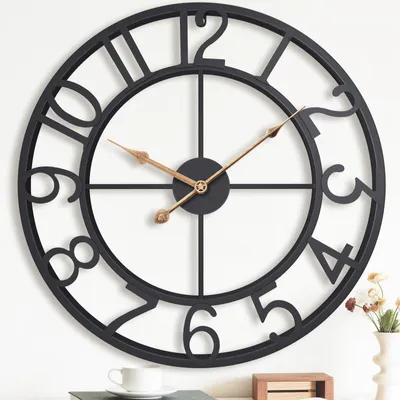 Productafbeelding van Grote moderne wandklok, 50 cm, zwart, vintage industrieel design met Arabische cijfers