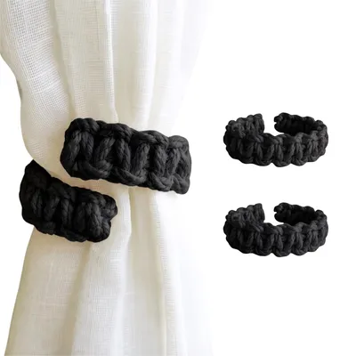 Gardinenhalter aus Jutetau, Boho, schwarz, 2 Stück