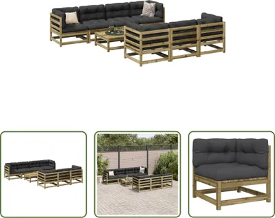 Produktbild von The Living Store 8-tlg. Garten-Sofagarnitur mit Kissen Kiefernholz Imprägniert