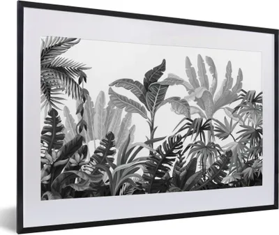 Produktbild von MuchoWow® Gerahmtes Poster Design - Blätter - Pflanzen 60x40 cm - Poster mit Schwarzem Bilderrahmen Wandposter Rahmen Foto Bilder - Schlafzimmer - Plakat in Rahmen - Drucken