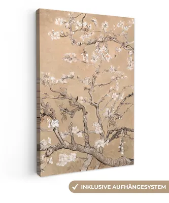 Produktbild von MuchoWow® - Leinwandbilder - Mandelblüte - Kunst - Van Gogh - Beige, Wandbild, Wanddeko Bilder Wohnzimmer, 20x30 cm