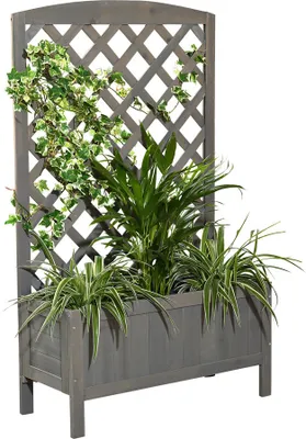 Produktbild von Melko Rankgitter mit Pflanzkasten Spalier Holz Rosenbogen Blumenkübel - Grau