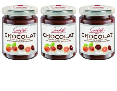 Immagine prodotto di Crema al cioccolato fondente Grashoff con olio all'arancia rossa 250g confezione da 3 pezzi