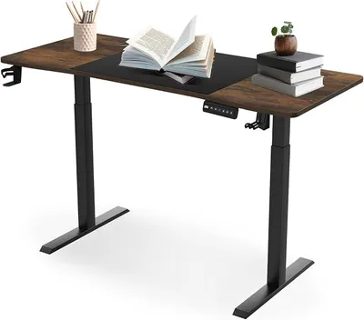 Imagen del producto de Escritorio de altura ajustable de 140x60 cm. Mesa de ordenador eléctrica con función de memoria y puerto de carga Type C. Mesa regulable, ideal para oficina y juegos. Color marrón, capacidad de carga de 80 kg