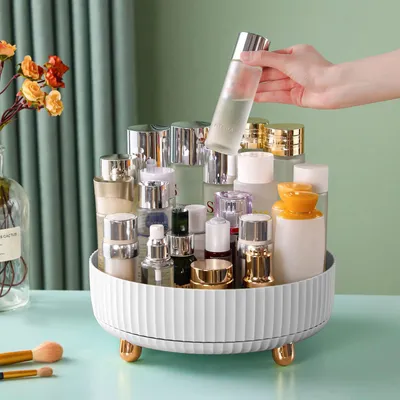 Produktbild von Make-up- und Parfüm-Organizer, um 360 Grad drehbar,Kosmetik-Schreibtisch-Aufbewahrungsbox, Lotionsvitrine, rundes Tablett mit großem Fassungsvermögen