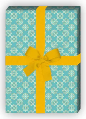 Produktbild von Vintage Sternen Geschenkpapier im geometrischen Retro Design, türkis - G8339, 32 x 48cm