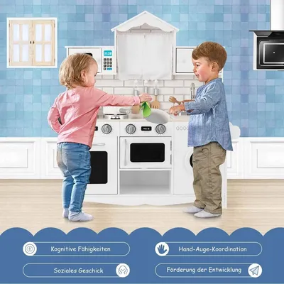 Immagine prodotto di Cucina per bambini compresi accessori da gioco Cucina da gioco con lavatrice e forno a microonde 78 x 29 x 93 cm bianco