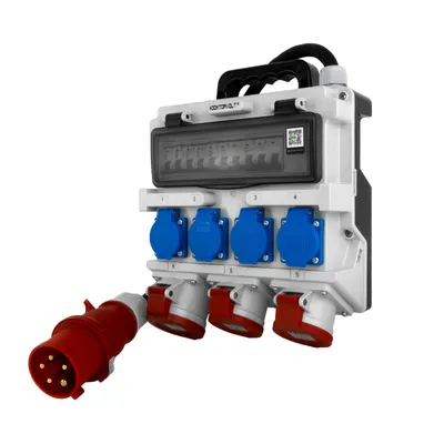 Obrázek produktu pro Staveništní rozvaděč 2x16A 32A CEE 4x230V Mobilní rozvaděč s rukojetí a kabelem s 32A CEE zástrčkou Rozvaděč Doktorvolt DV-1420-F