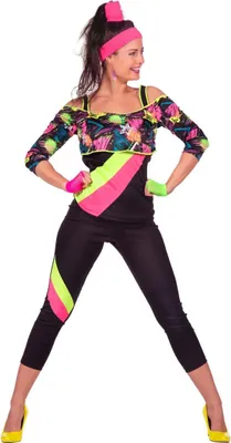 Produktbild von 80er Jahre Retro Aerobic Fitness Outfit - Damen Kostüm 80er Jahre - Vintage Aerobic  Gr. 36 -46 Gr. 36