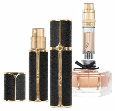 Image de Flacon rechargeable pour parfum, idéal pour les déplacements, noir et or, 10 ml, en alliage d'aluminium