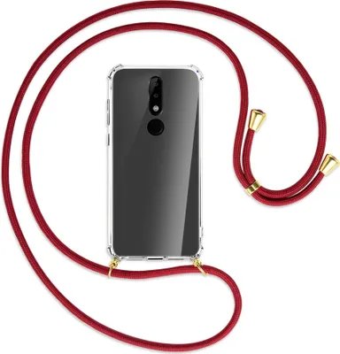 Produktbild von Handykette Backcover-Schutzhülle mit Band (Metall goldfarben) für Nokia 5.1 Plus / X5 - dunkelrot