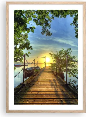 Produktbild von Gerahmtes Poster - Rahmen in heller Eiche - See Sonnenuntergang Boot Landschaft - 50x70 cm - Wand Bild - Wanddeko - Wandbilder - Wandposter - Bilderrahmen - Bilder - Kunstdruck - P2NPA50x70-2573