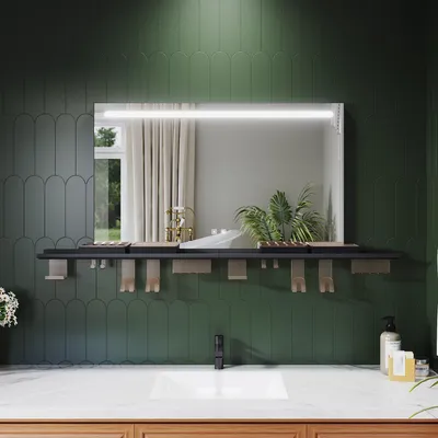 Image de SONNI Miroir de salle de bains 100 x 60 cm, tricolore, intensité lumineuse variable, RA90, antibuée, avec rangement multifonctionnel
