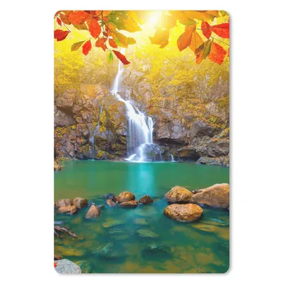 Produktbild von MuchoWow® Mauspad Mousepad Steine - Baum - Wasserfall - Herbst - Rot 18x27 cm - Mousepads - Maus Mat - Pad - Mausunterlage