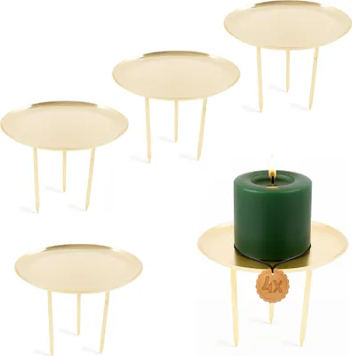 Produktbild von Kerzenteller 4er Set Metall Gold Ø 8 cm mit 3 Dornen