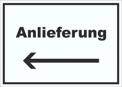 Produktbild von Anlieferung Aufkleber mit Text und Richtungspfeil links Annahme waagerecht A0 (841x1189mm)