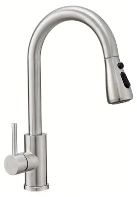 Produktbild von Küchenarmatur, Edelstahl, Hochdruck mit herausziehbarer Brause, 360° schwenkbar, zwei Sprühfunktionen