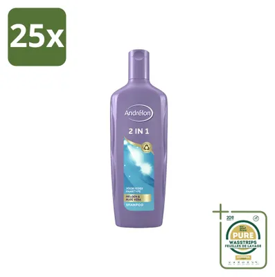 Image de 25 x Shampoo et après-shampooing 2-en-1 Andrélon, parfum melon et aloe vera, 300 ml - Pack économique - 25 pièces