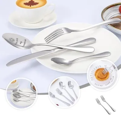 Produktbild von 2 Stück Edelstahl Dinnergabeln mit Süßer Gravur Spiegelpoliert und Ausgewogen Modernes Essbesteck für Haushalt und Kleine Vorspeisen
