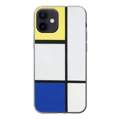 Produktbild von MuchoWow® Handyhülle Schutzhülle Hülle für iPhone 12 Komposition mit Gelb, Blau und Schwarz - Piet Mondrian Silikon Softcase Handy Hülle - Schutzhülle