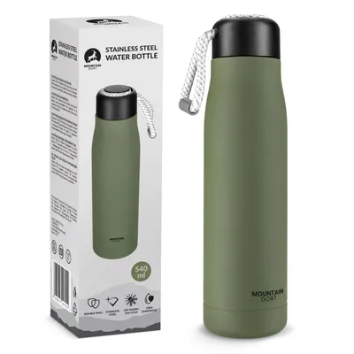 Produktbild von MOUNTAIN GOAT Thermoflasche, 540 ml, doppelwandig, aus Edelstahl, mit Trageschlaufe, Grün