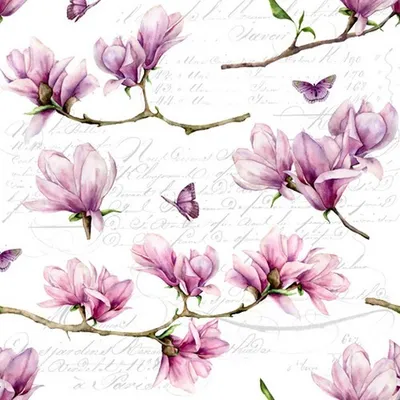 Produktbild von 20 Servietten Magnolia & Butterfly - Elegante Magnolienzweige 33x33cm