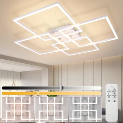 Produktbild von ZMH Deckenleuchte LED Deckenlampe Wohnzimmer 4 Weiß Rahmen Schlafzimmerlampe Modern Wohnzimmerlampe 32W 3000K Küchenlampe Warmweiß Esszimmerlampe Rechteckig Design für Schlafzimmer Esszimmer