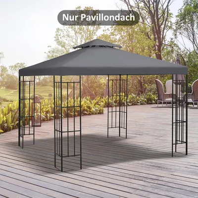 Produktbild von Pavillonabdeckung aus Polyester in Dunkelgrau Ersatzdach Pavillondach für Garten & Terrasse 3x3m