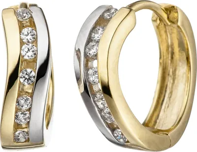 Produktbild von JOBO Creolen 333 Gold Gelbgold bicolor mit Zirkonia Ohrringe Goldcreolen Goldohrringe