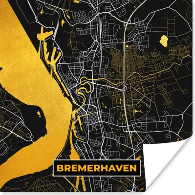 Produktbild von MuchoWow® Poster Bremerhaven - Karte - Gold - Deutschland - Stadtplan 100x100 cm - Babyzimmer