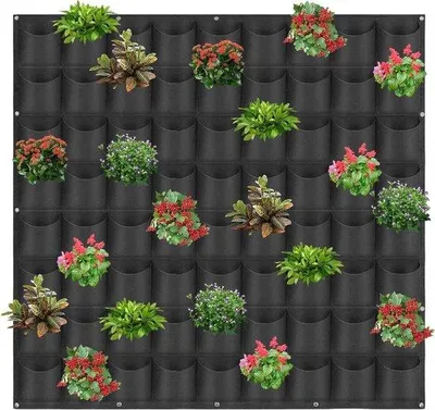 Obrázek produktu pro Závěsné květináče – Vertikální zahradní ploty – Zelené stěny – 72 květináčů – 100 × 100 cm – černá