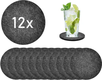 Produktbild von 12x Hochwertige Filz-Untersetzer für Getränke - runde Glasuntersetzer - Tischuntersetzer Tassenuntersetzer Getränkeuntersetzer aus Filz - Ø 10cm - Rund - Extra dick