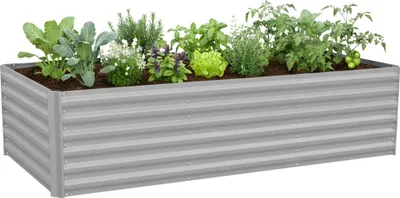 Immagine prodotto di Aiuola rialzata Relaxdays, metallo zincato, per fiori, piante e ortaggi, A x L x P: 57 x 240 x 90 cm, aiuola da giardino, grigio chiaro