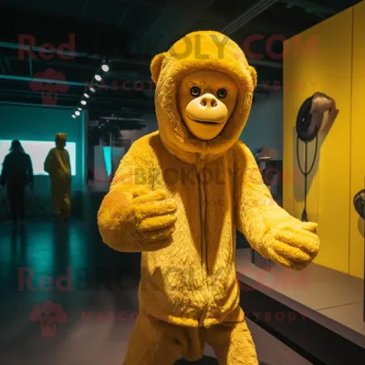 Produktbild von Gelber REDBROKOLY Affe Maskottchen Kostüm charakter bekleidet mit einem Kapuzenpullover und Ohrringen