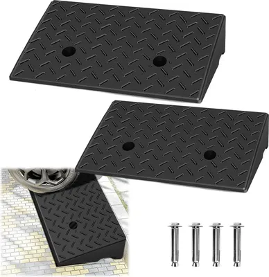 Produktbild von Jayseuw 2er Auffahrrampen Bordsteinrampe Gummirampe Rollstuhlrampe Schwellenrampe Bordsteinkanten Rampe für Rollator Motorrad 49x30x11cm