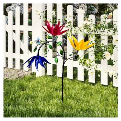 Produktbild von Garten-Windräder aus Metall, Windspiele aus Metall mit Pfahl | Drehbare Windskulptur für den Außenbereich | Sonnenblumen- und Schmetterlings-Windräder, Garten-/Außendekoration, rotierende Windmühle au