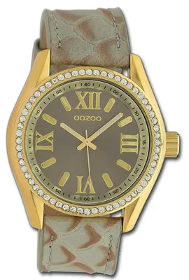 Imagen del producto de Oozoo Damenuhr: Reloj de pulsera para mujer, color gris, correa de cuero en color beige claro, movimiento de cuarzo, esfera analógica, modelo D3UOC10272
