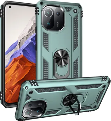Obrázek produktu pro Pouzdro pro Xiaomi Mi 11 Pro dvouvrstvé robustní, vojenská ochrana pouzdro s držákem prstenu a stojánkem zelené