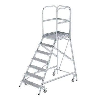 Produktbild von MUNK Podestleiter fahrbar Aluminium geriffelt 7 Stufen