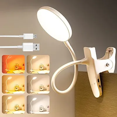Zdjęcie produktu dla Lampka do czytania, łóżko z zaciskiem 36 LED ściemniana dotykowo 6 kolorów 5 jasności 360° Elastyczna lampka do nauki dla dzieci, ładowana przez USB, biała