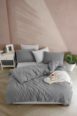 Produktbild von L'Essentiel Linge de Maison, Yarn Dyed - Anthracite, Anthrazit, King-Size-Bettbezug-Set (FR), 70 % BAUMWOLLE / 30 % POLYESTER, 240 x 220 cm