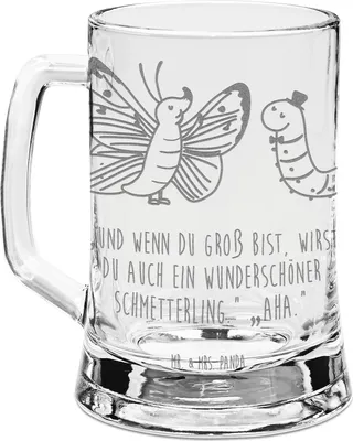 Produktbild von Mr. & Mrs. Panda Krug Raupe Schmetterling - Transparent - Geschenk, Tiermotive, Hütchen, Hut, Schönheit, Bierkrug Mit Gravur, Seidel, Humpen, Zitronenfalter, Glas