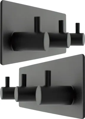 Produktbild von 2er-Pack selbstklebende Haken, wasserdichter Edelstahl, 3 Haken für Badezimmer, Handtuch, Hut, Mantel, Schlafzimmer, robuste Türhaken (Mattschwarz)