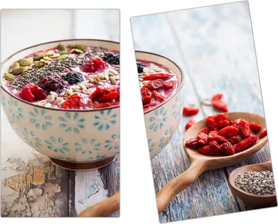 Produktbild von Spritzschutz Herdabdeckplatte Schneidebrett aus Glas Müsli in Schüssel 2-Teilig (60x52cm)